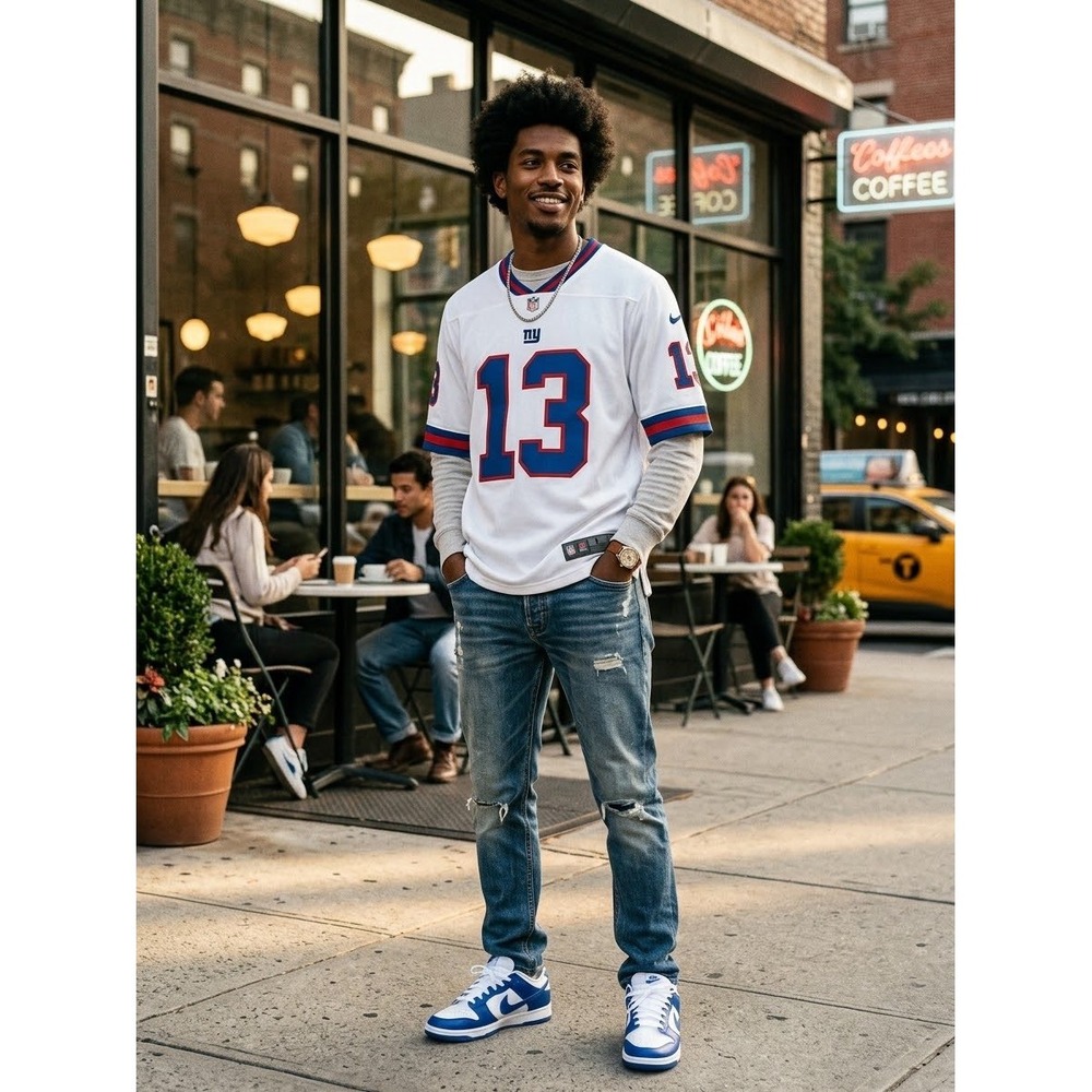 Nike New York Giants Odell Beckham Jr 13 White On Field Jersey Mens Large L